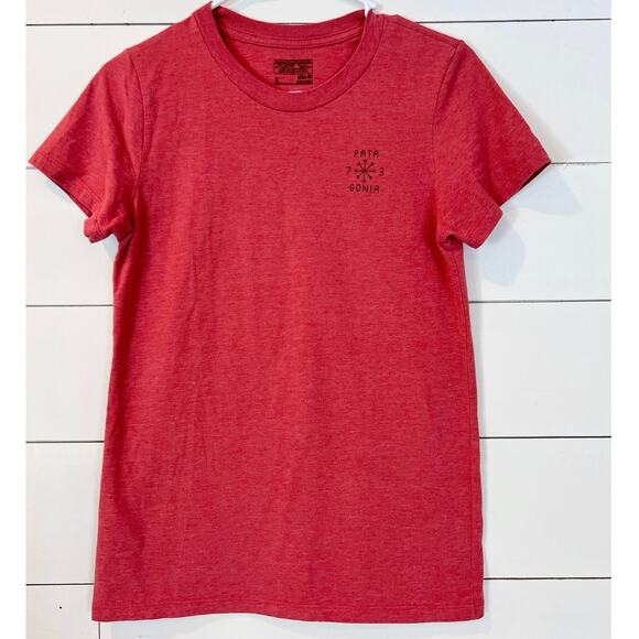 Patagonia Red Slim Fit Graphic Short Sleeve Pacific Iron Works Women size Small - Picture 2 of 11